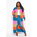 PLUS OVERSIZED STRIPE KNIT LONG CARDIGAN: YELLOW MULTI / 1X