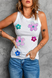 Sequin Flower Round Neck Tank