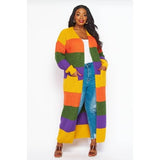 PLUS OVERSIZED STRIPE KNIT LONG CARDIGAN: YELLOW MULTI / 2X