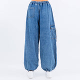 DENIM CARGO PARACHUTE JOGGERS-RJJ30610: BLUE WASH / L