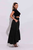 Shirring maxi skirt with pockets: L / BLACK