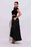 Shirring maxi skirt with pockets: S / BLACK
