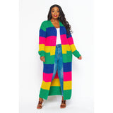PLUS OVERSIZED STRIPE KNIT LONG CARDIGAN: YELLOW MULTI / 1X