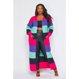 PLUS OVERSIZED STRIPE KNIT LONG CARDIGAN: YELLOW MULTI / 1X