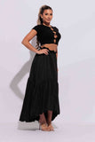 Shirring maxi skirt with pockets: S / BLACK