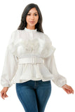 Plus Size Ruffles Blouse Shirt: Fuchsia / 3X