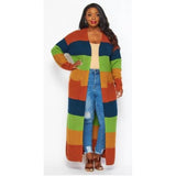 PLUS OVERSIZED STRIPE KNIT LONG CARDIGAN: YELLOW MULTI / 3X