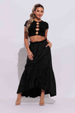 Shirring maxi skirt with pockets: M / BLACK