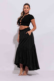 Shirring maxi skirt with pockets: S / BLACK