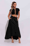 Shirring maxi skirt with pockets: M / BLACK