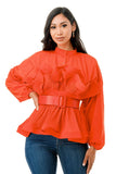 Plus Size Ruffles Blouse Shirt: Fuchsia / 1X
