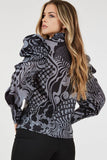 Long Sleeve Print Blouse with Bow Detail: M / TURQUOISE/BROWN