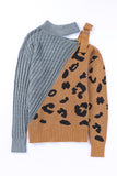 Leopard Color Block Turtleneck Sweater