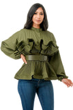 Plus Size Ruffles Blouse Shirt: Fuchsia / 1X