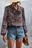 Printed Tie Neck Puff Sleeve Blouse