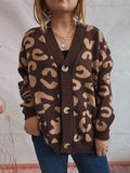 Leopard Button Front Cardigan with Pockets