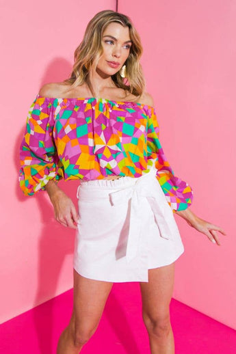 FLYING TOMATO - A printed poplin top-IT12088