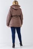 Quilt Faux Fur Detachable Hood Puffer Jacket