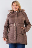 Quilt Faux Fur Detachable Hood Puffer Jacket