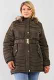 Quilt Faux Fur Detachable Hood Puffer Jacket