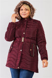 Quilt Faux Fur Detachable Hood Puffer Jacket