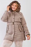 Quilt Faux Fur Detachable Hood Puffer Jacket