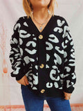 Leopard Button Front Cardigan with Pockets