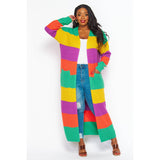 PLUS OVERSIZED STRIPE KNIT LONG CARDIGAN: YELLOW MULTI / 1X