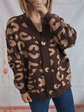 Leopard Button Front Cardigan with Pockets