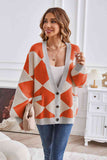 Geometric Lantern Sleeve Cardigan with Pockets