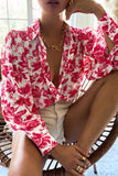 Double Take Flower Print Collared Neck Lantern Sleeve Shirt