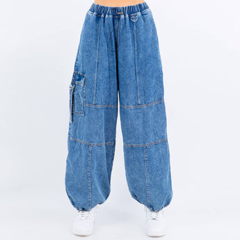 DENIM CARGO PARACHUTE JOGGERS-RJJ30610: BLUE WASH / S
