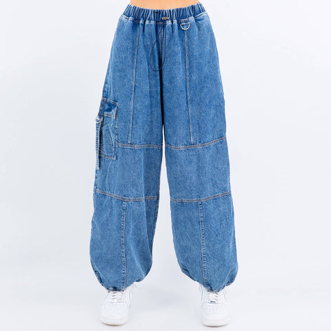 DENIM CARGO PARACHUTE JOGGERS-RJJ30610: BLUE WASH / S