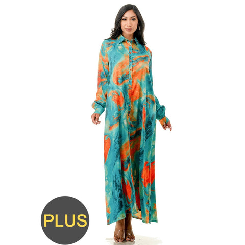 Plus Size Maxi Shirt Dress: 090 / 1X