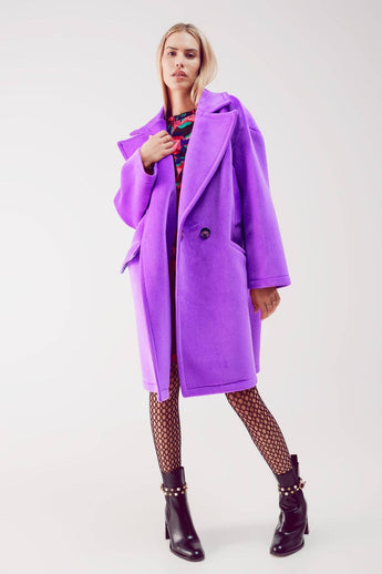 Q2 - Faux suede oversized coat in purple