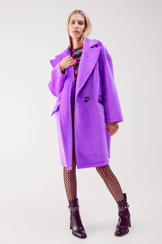 Q2 - Faux suede oversized coat in purple