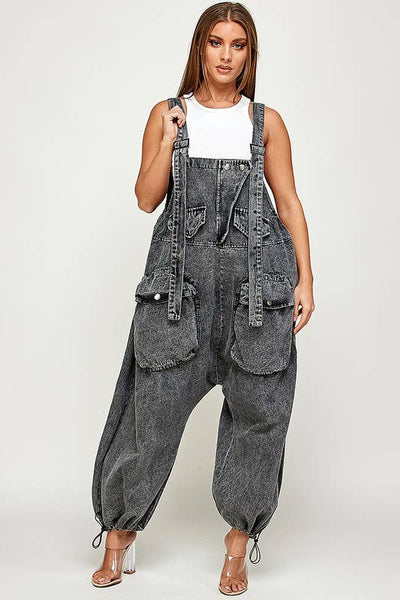 BEBLESSED - SUPER BAGGY ACID VINTAGE WASH DENIM JUMPSUIT HALEM PANTS