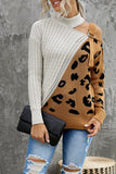 Leopard Color Block Turtleneck Sweater