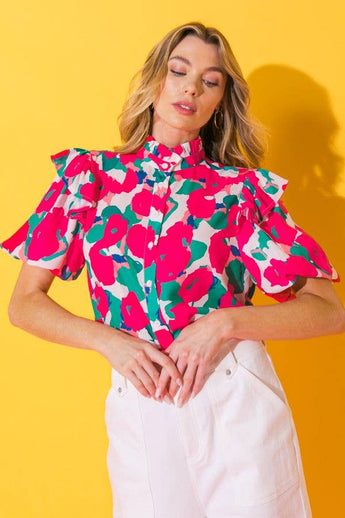 FLYING TOMATO - A printed woven top-IT12152