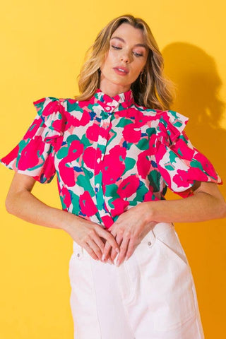 FLYING TOMATO - A printed woven top-IT12152