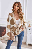 Geometric Lantern Sleeve Cardigan with Pockets